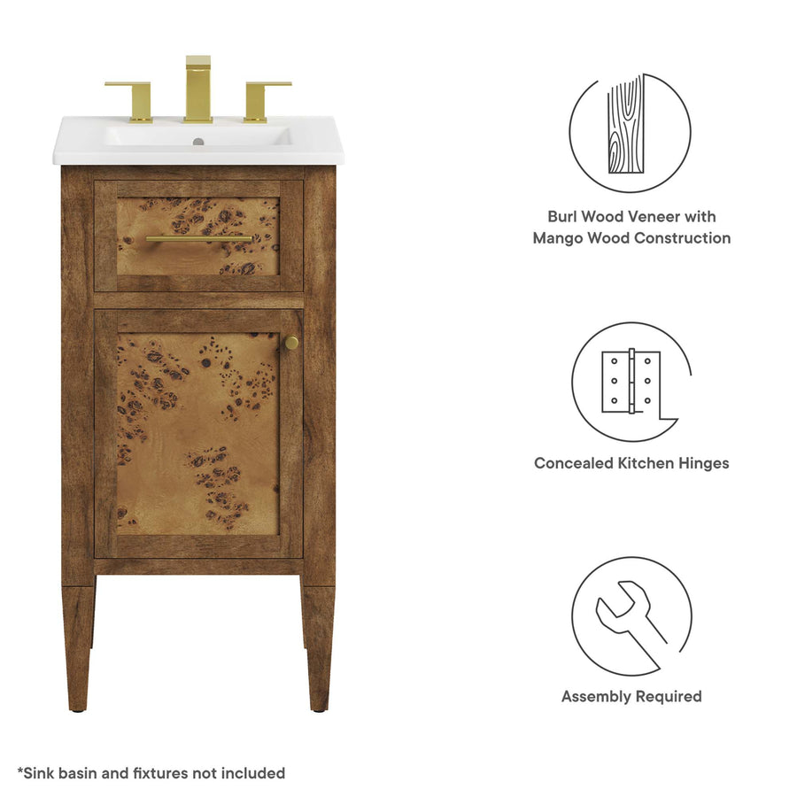 Onyx 18" Wood Bathroom Vanity Cabinet (Sink Basin Not Included) in Brown