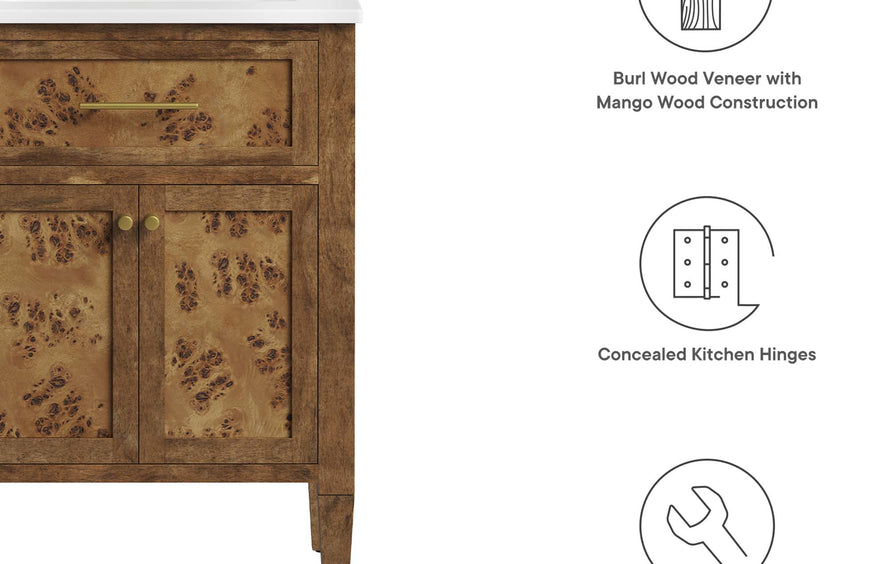 Onyx 24" Wood Bathroom Vanity Cabinet (Sink Basin Not Included) in Brown