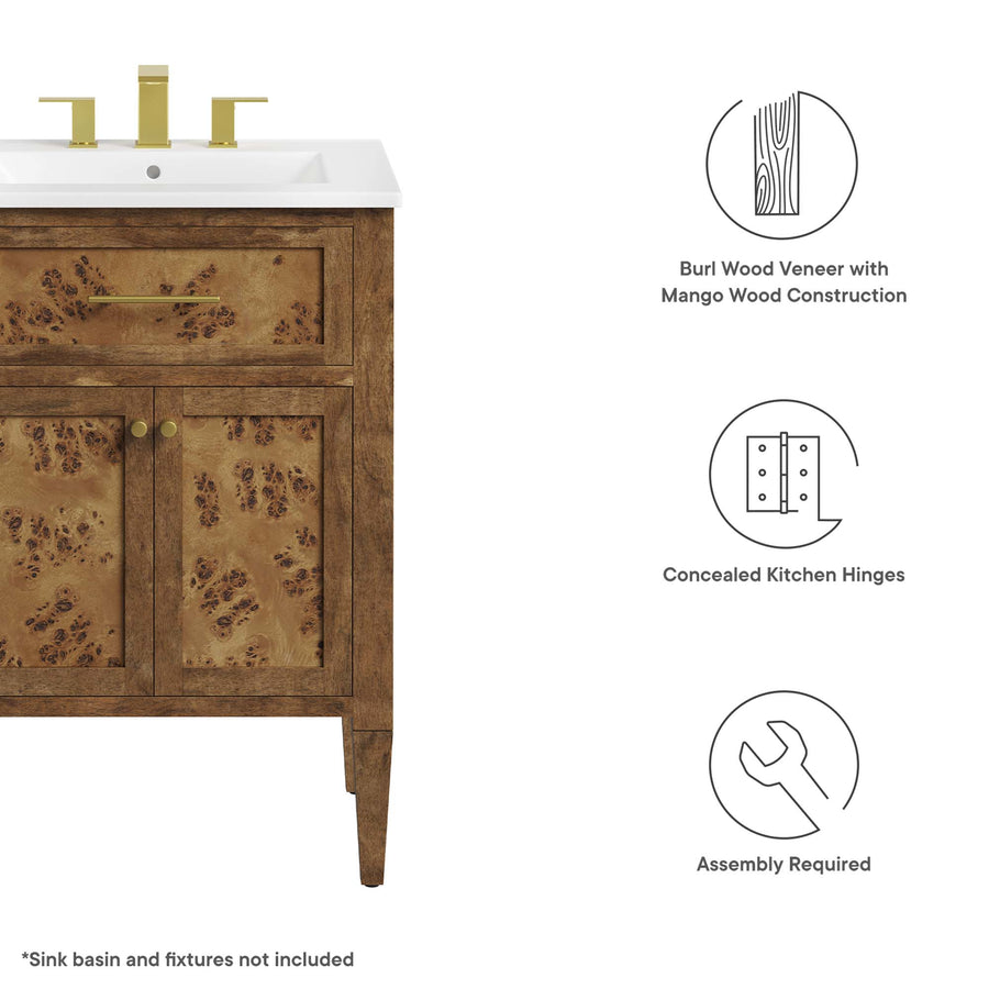 Onyx 24" Wood Bathroom Vanity Cabinet (Sink Basin Not Included) in Brown