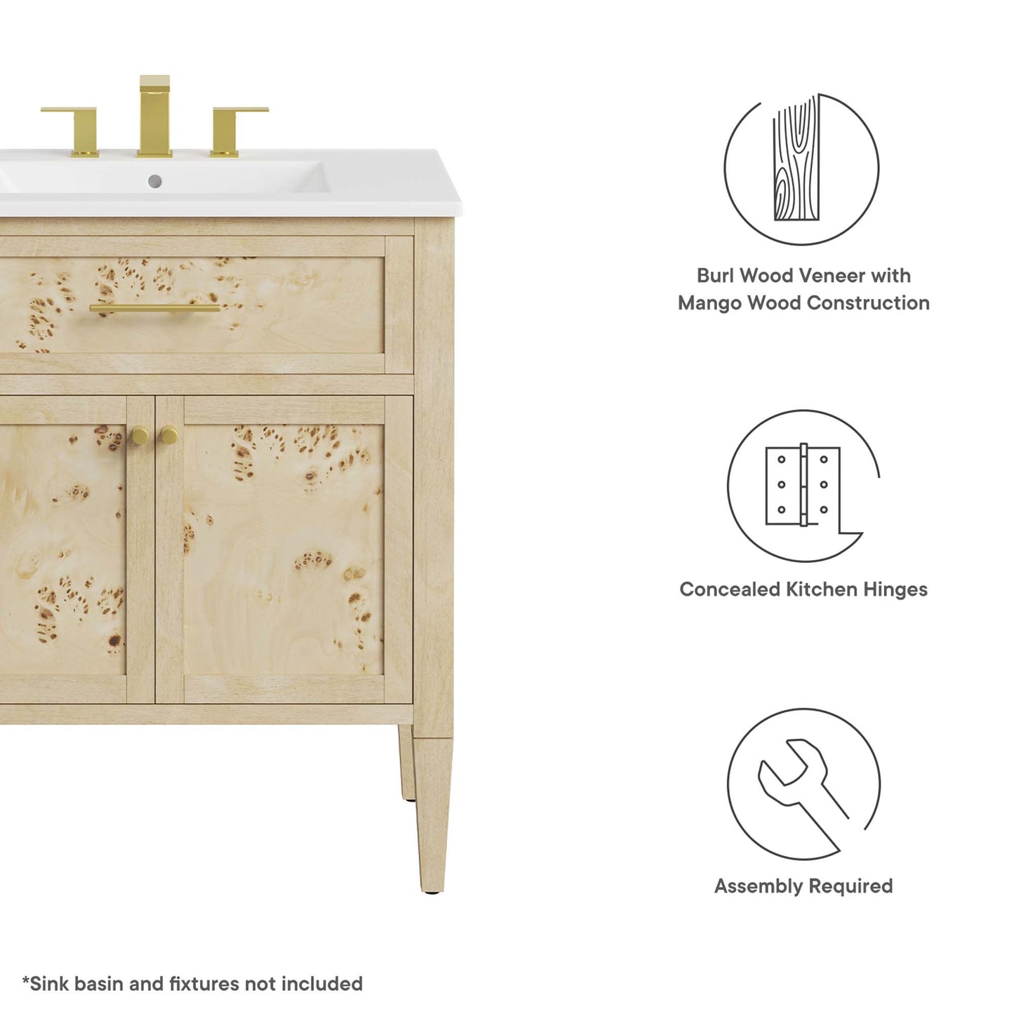 Elysian 30" Bathroom Vanity Cabinet (Sink Basin Not Included) by Furniture For America