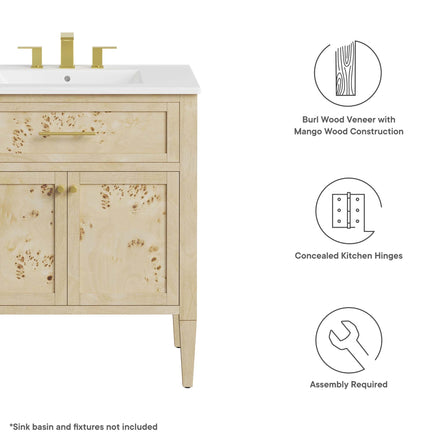 Elysian 30" Bathroom Vanity Cabinet (Sink Basin Not Included) in Burgundy