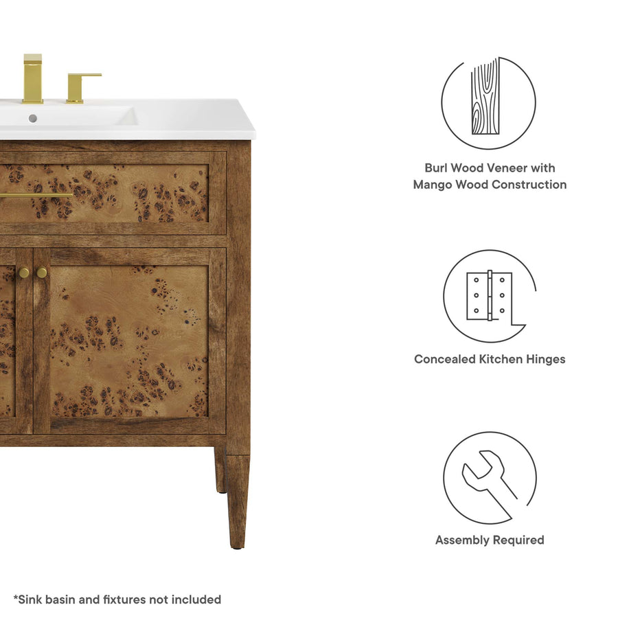 Onyx 36" Wood Bathroom Vanity Cabinet (Sink Basin Not Included) in Brown