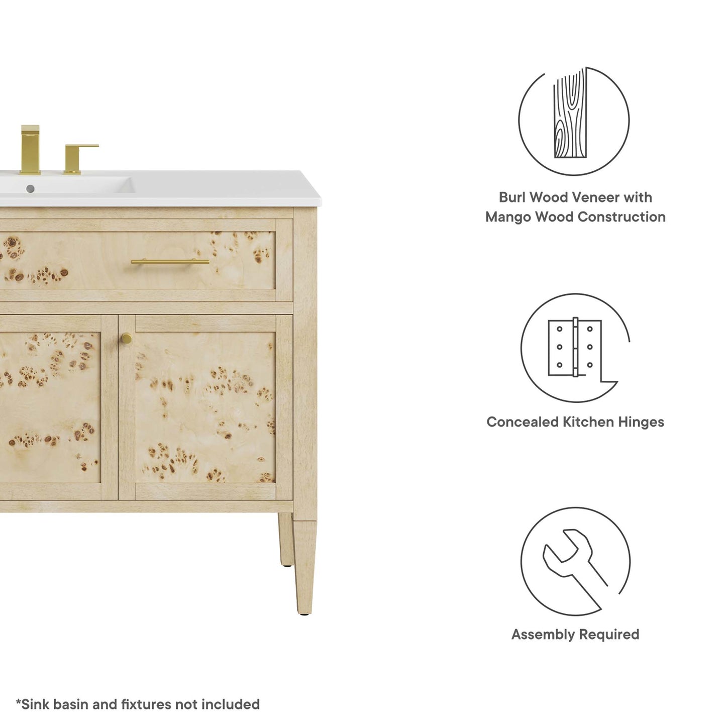Elysian 48" Wood Bathroom Vanity Cabinet (Sink Basin Not Included) by Furniture For America