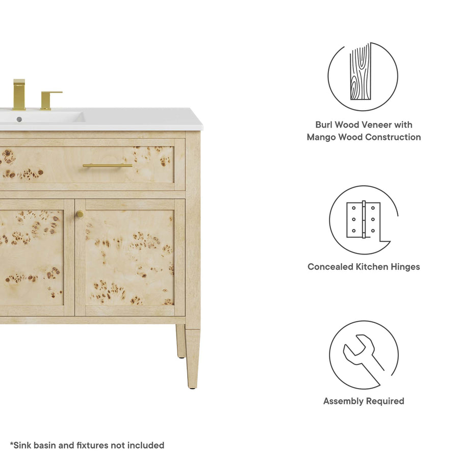 Onyx 48" Wood Bathroom Vanity Cabinet (Sink Basin Not Included) in Burl