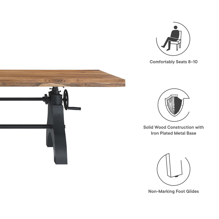 Zora 96" Crank Adjustable Height Dining and Conference Table in Black Natural