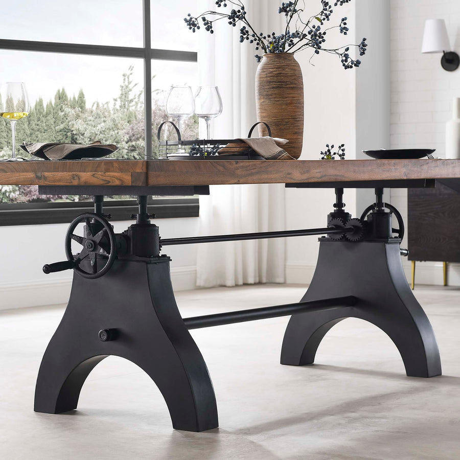 Zora 96" Crank Adjustable Height Dining and Conference Table in Black Natural