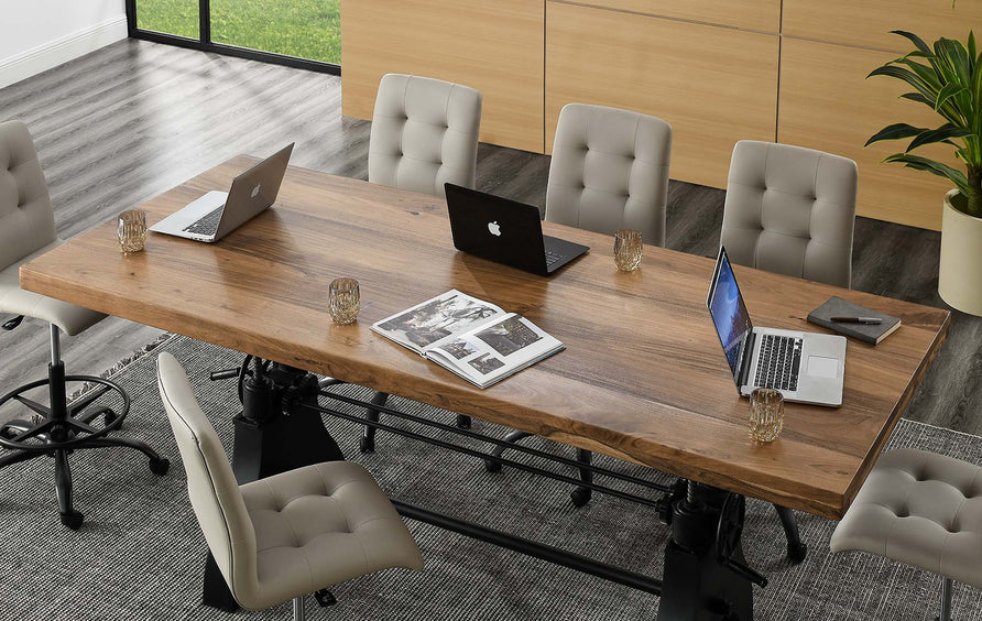 Zora 96" Crank Adjustable Height Dining and Conference Table in Black Natural