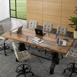 Zora 96" Crank Adjustable Height Dining and Conference Table in Black Natural