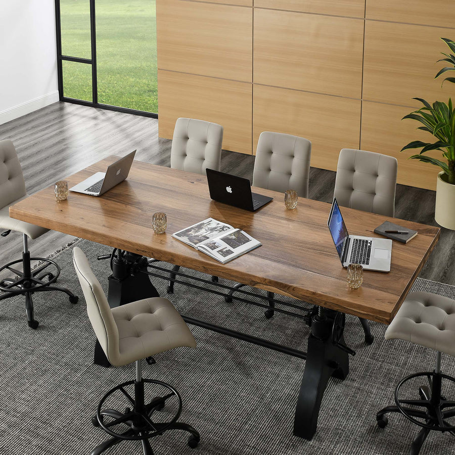 Zora 96" Crank Adjustable Height Dining and Conference Table in Black Natural