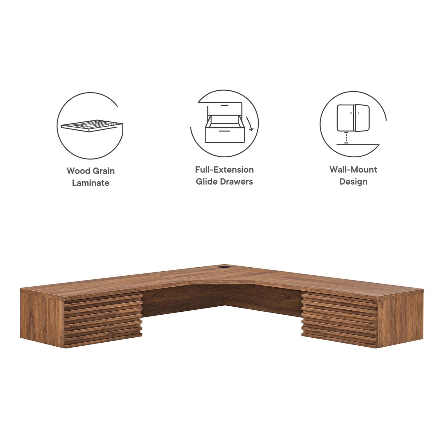Render Wall Mount Corner Office Desk by Furniture for America