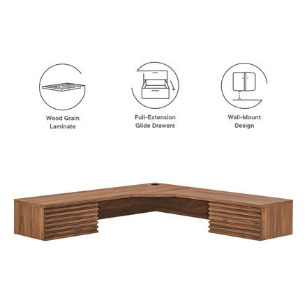 Render Wall Mount Corner Office Desk in Walnut