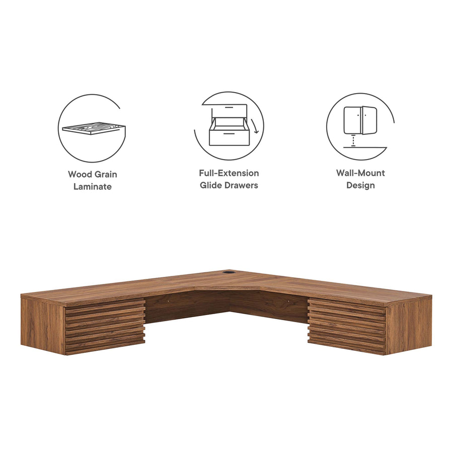 Vera Wall Mount Corner Office Desk in Walnut