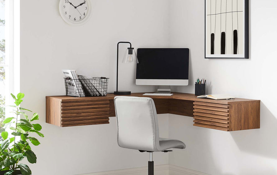 Vera Wall Mount Corner Office Desk in Walnut