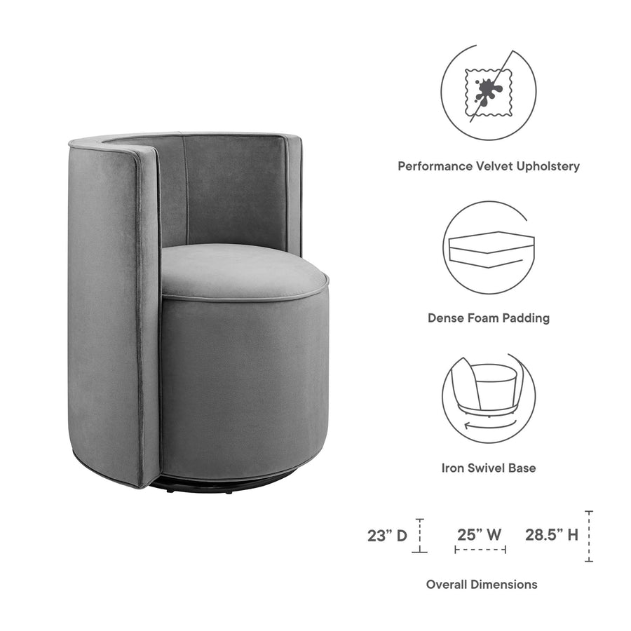 Leon Performance Velvet Fabric Swivel Chair in Gray