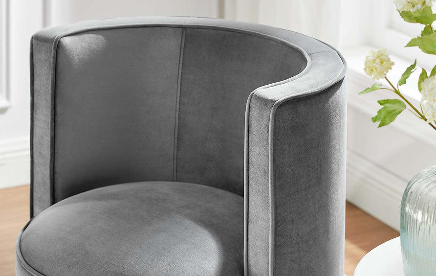 Leon Performance Velvet Fabric Swivel Chair in Gray