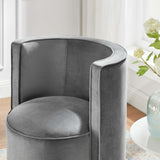 Leon Performance Velvet Fabric Swivel Chair in Gray