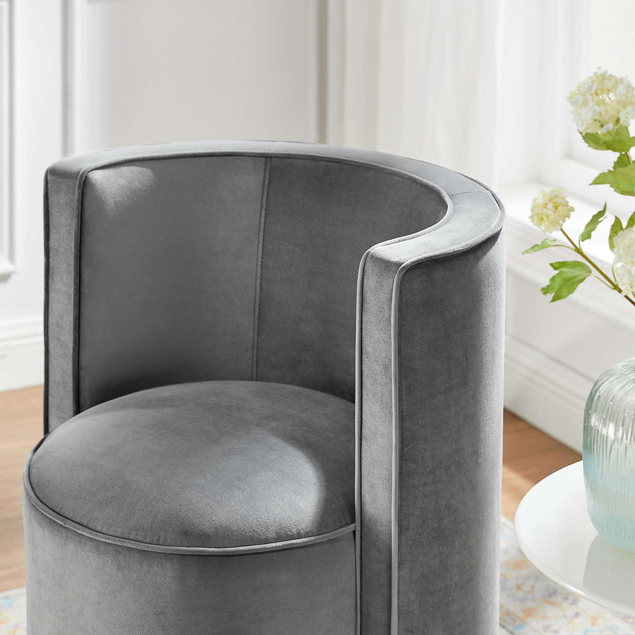 Leon Performance Velvet Fabric Swivel Chair in Gray