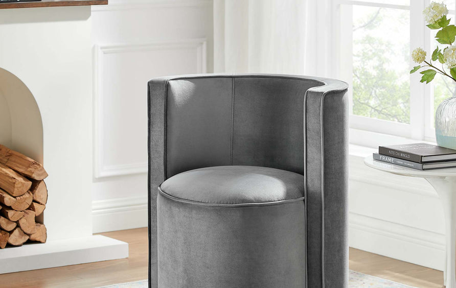 Leon Performance Velvet Fabric Swivel Chair in Gray