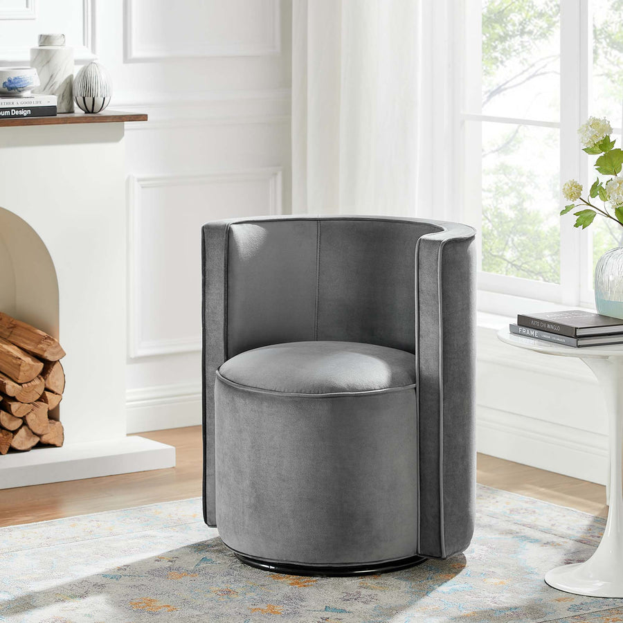 Leon Performance Velvet Fabric Swivel Chair in Gray