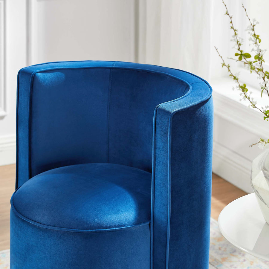 Leon Performance Velvet Fabric Swivel Chair in Navy