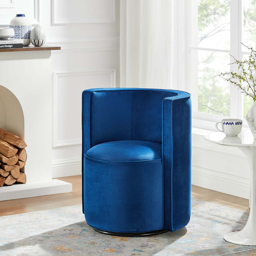Leon Performance Velvet Fabric Swivel Chair in Navy