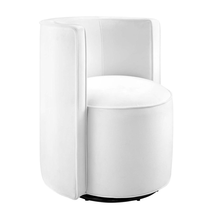 Leon Performance Velvet Fabric Swivel Chair in White
