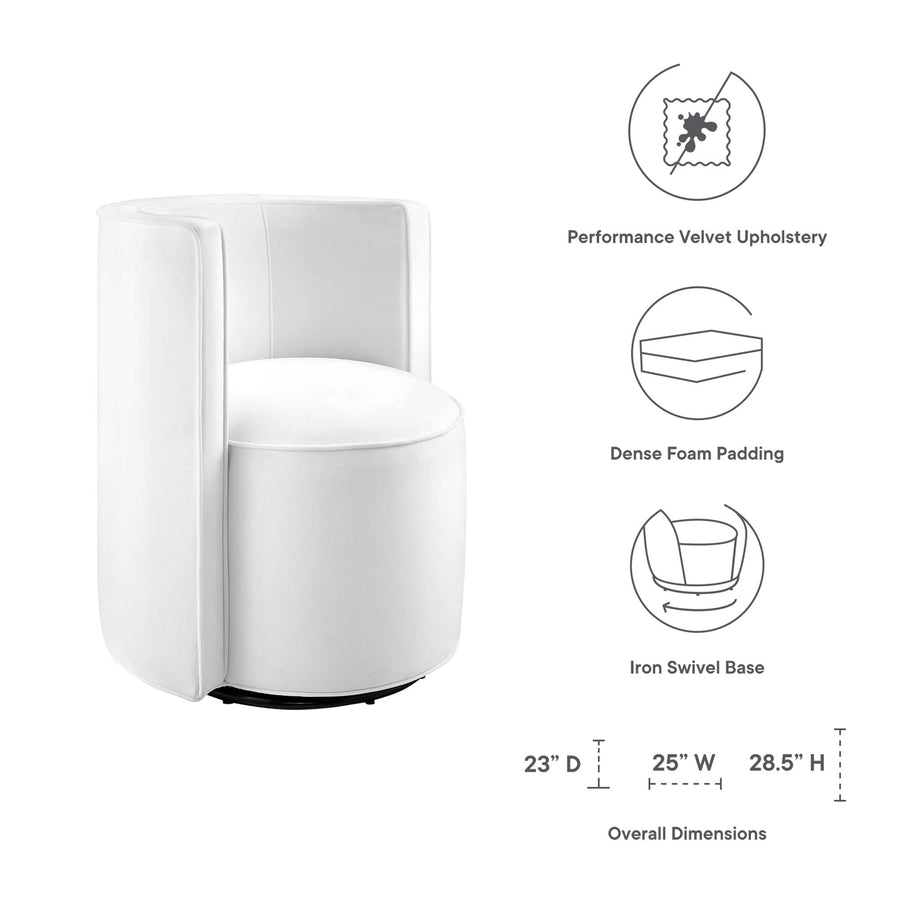 Leon Performance Velvet Fabric Swivel Chair in White