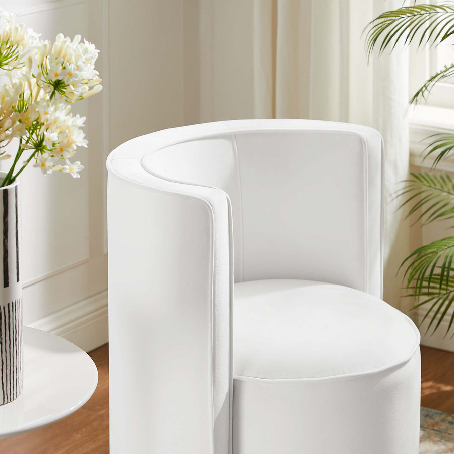 Leon Performance Velvet Fabric Swivel Chair in White