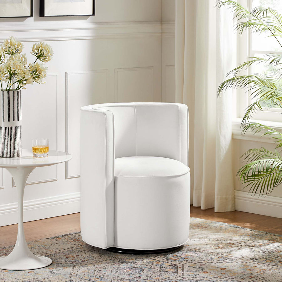 Leon Performance Velvet Fabric Swivel Chair in White