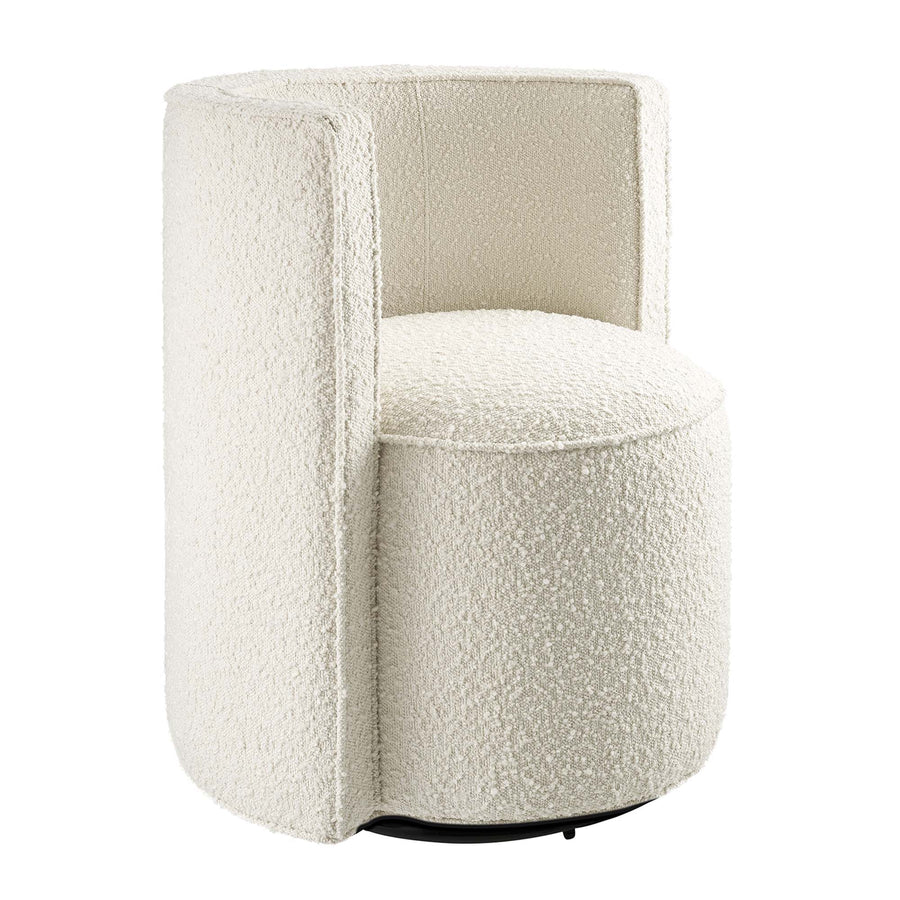 Leon Boucle Fabric Swivel Chair in Ivory