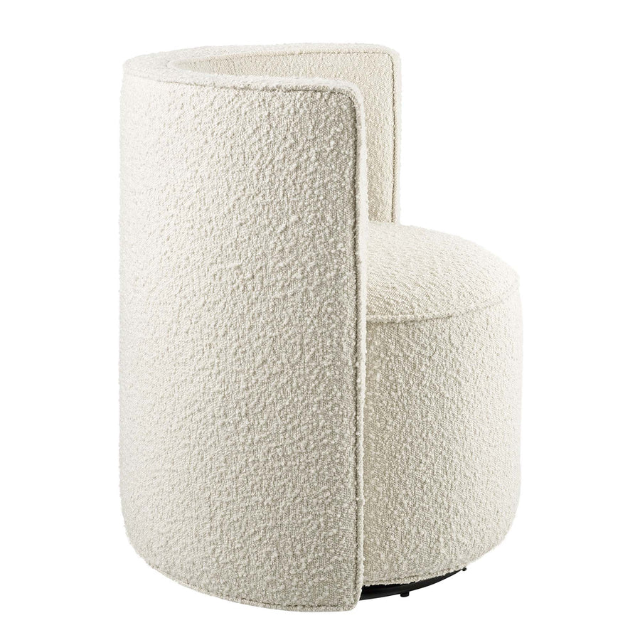 Leon Boucle Fabric Swivel Chair in Ivory