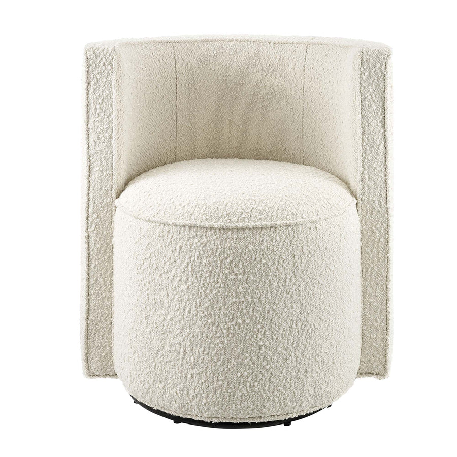 Leon Boucle Fabric Swivel Chair in Ivory