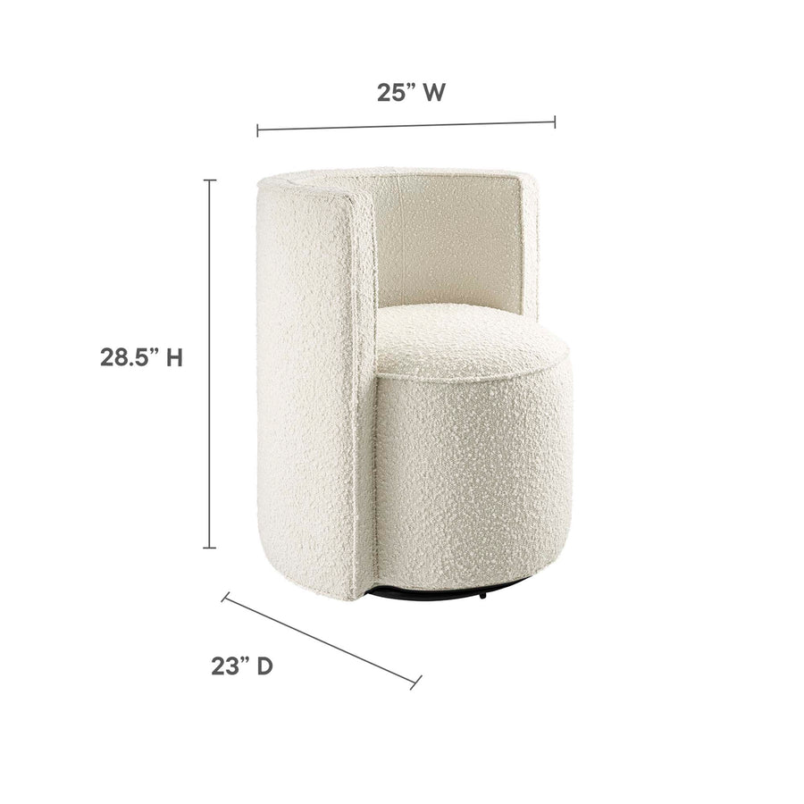 Leon Boucle Fabric Swivel Chair in Ivory