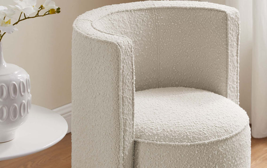 Leon Boucle Fabric Swivel Chair in Ivory