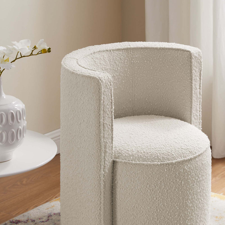 Leon Boucle Fabric Swivel Chair in Ivory