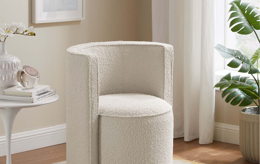 Leon Boucle Fabric Swivel Chair in Ivory