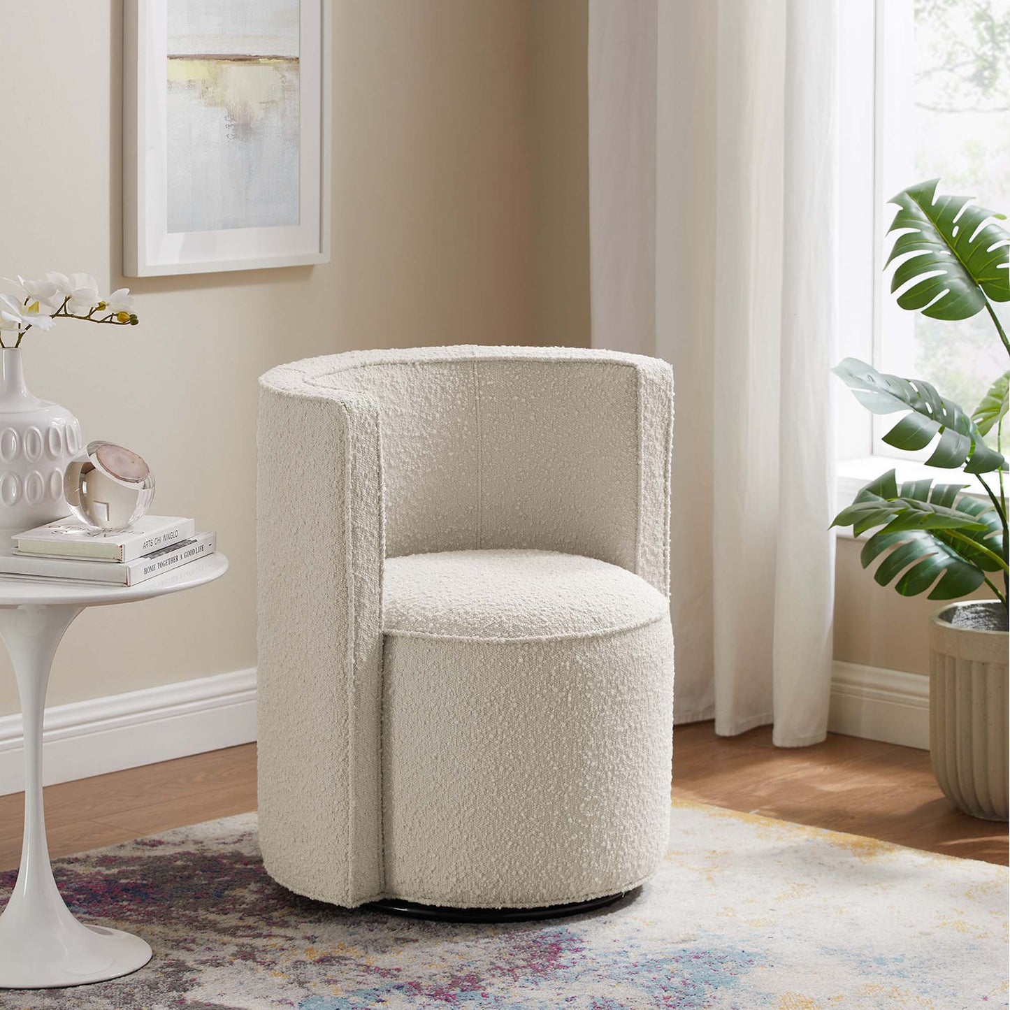 Della Boucle Fabric Swivel Chair by Furniture For America