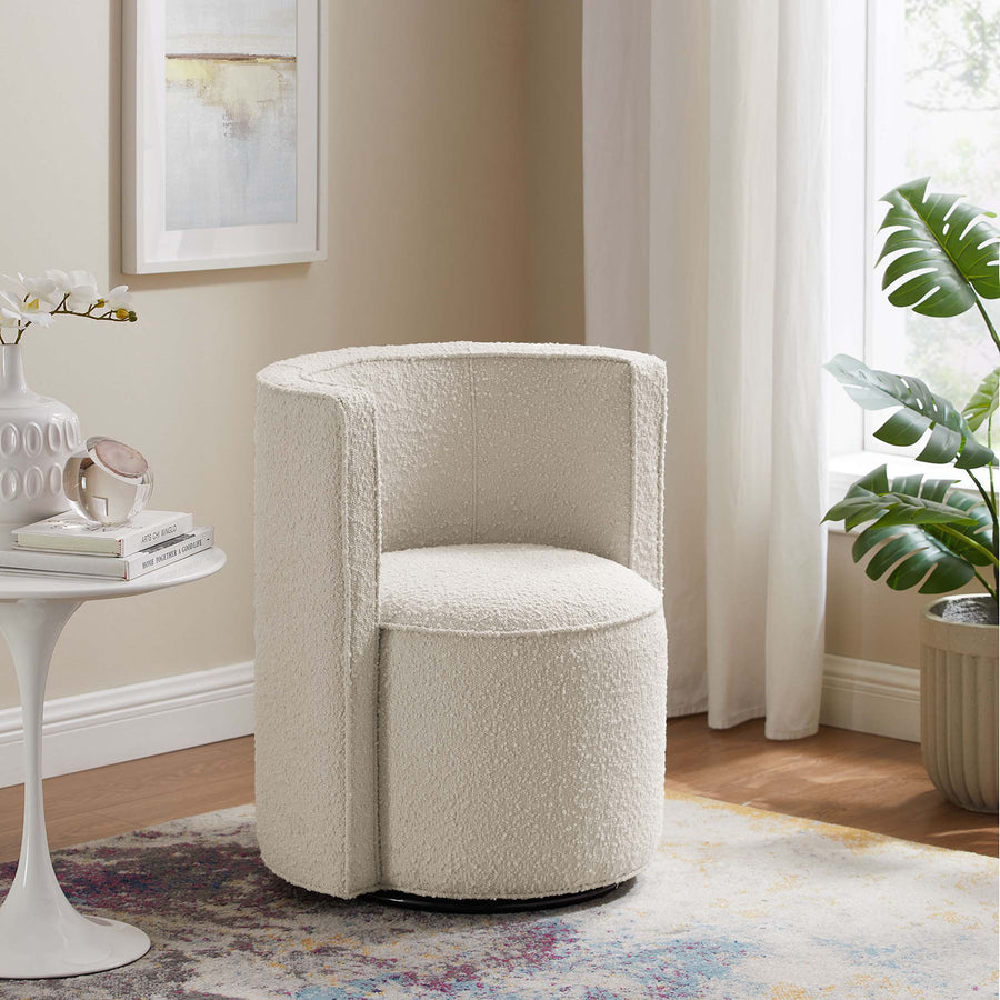 Leon Boucle Fabric Swivel Chair in Ivory