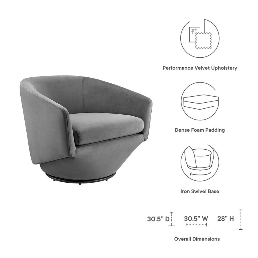 Carlingford Performance Velvet Fabric Swivel Chair in Gray