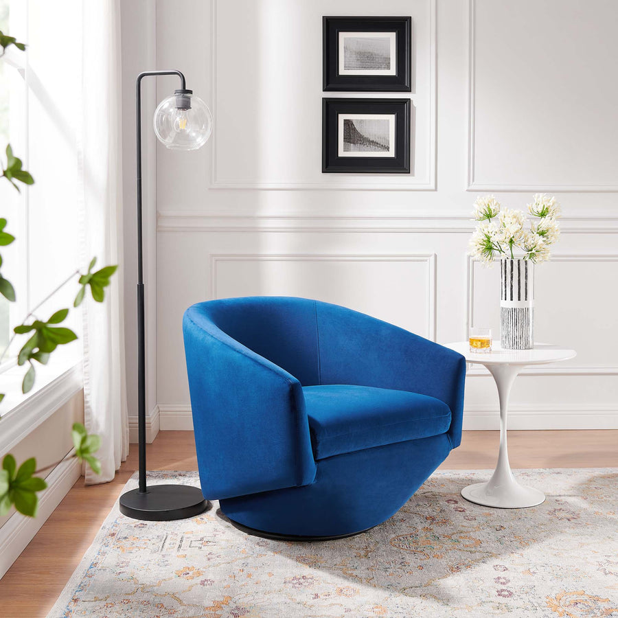 Carlingford Performance Velvet Fabric Swivel Chair in Navy