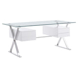 Perla 71" Glass Top Glass Office Desk in White