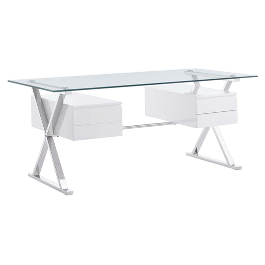 Sector 71" Glass Top Glass Office Desk by Furniture for America