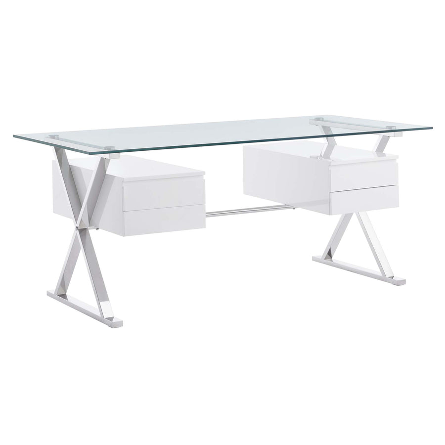 Perla 71" Glass Top Glass Office Desk in White