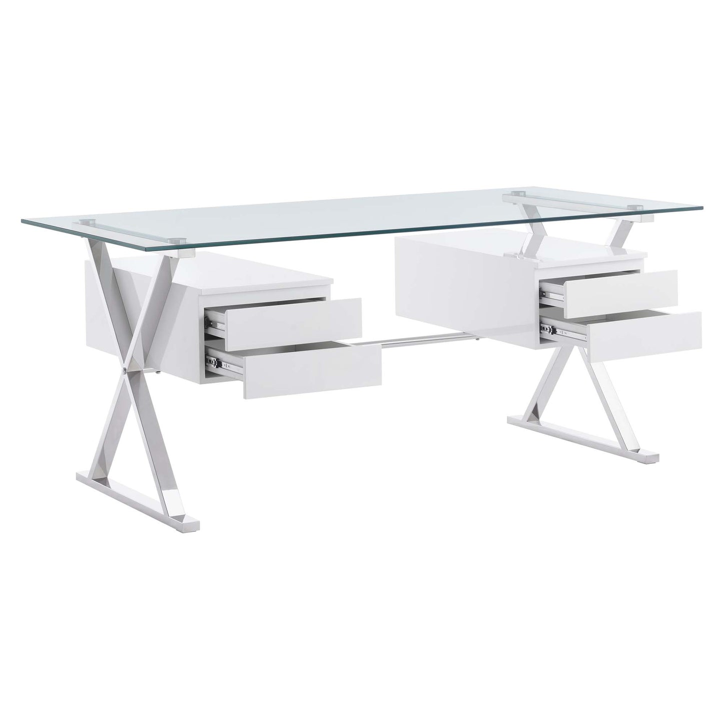 Sector 71" Glass Top Glass Office Desk by Furniture for America