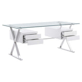 Perla 71" Glass Top Glass Office Desk in White