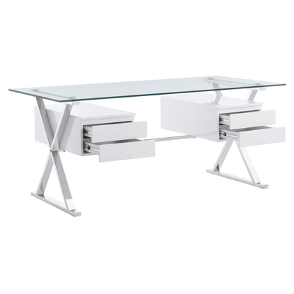 Sector 71" Glass Top Glass Office Desk by Furniture for America