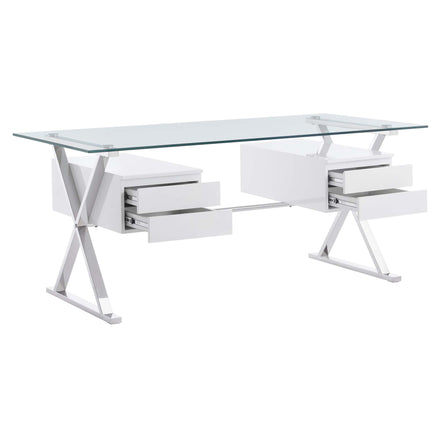 Sector 71" Glass Top Glass Office Desk in White
