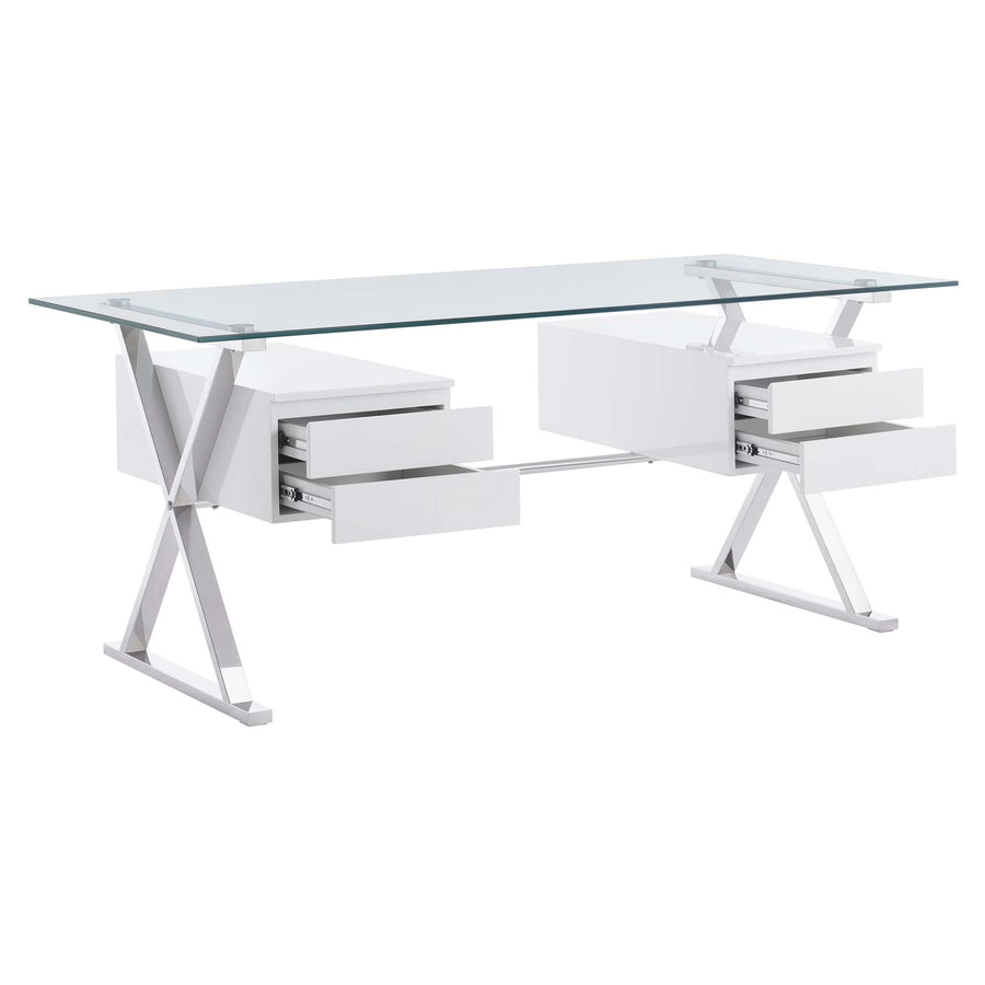 Perla 71" Glass Top Glass Office Desk in White