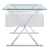 Perla 71" Glass Top Glass Office Desk in White