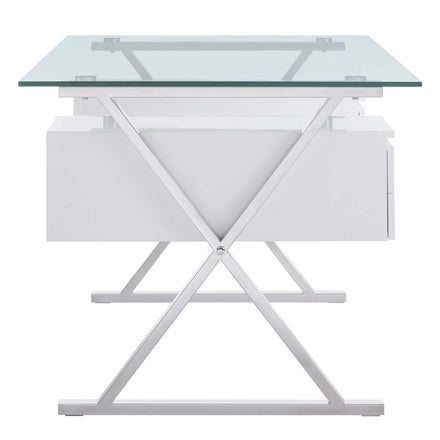 Sector 71" Glass Top Glass Office Desk in White